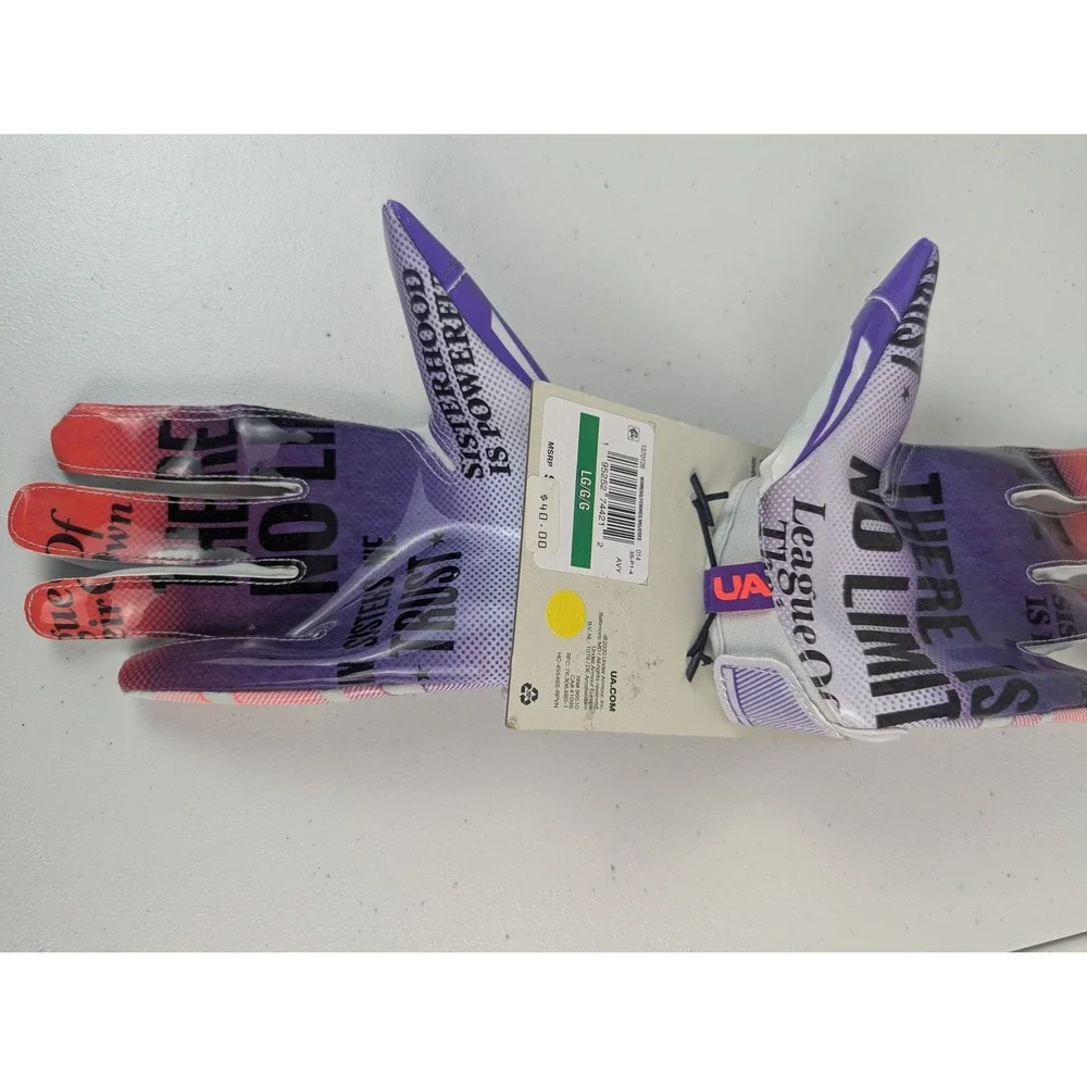 Under Armour UA Womens L Football Gloves Purple UA F8 GlueGrip Sisterhood NEW